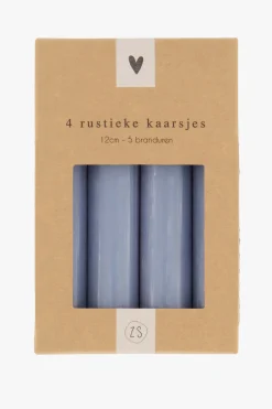 zusss 4 rustieke kaarsjes 12cm grijsblauw