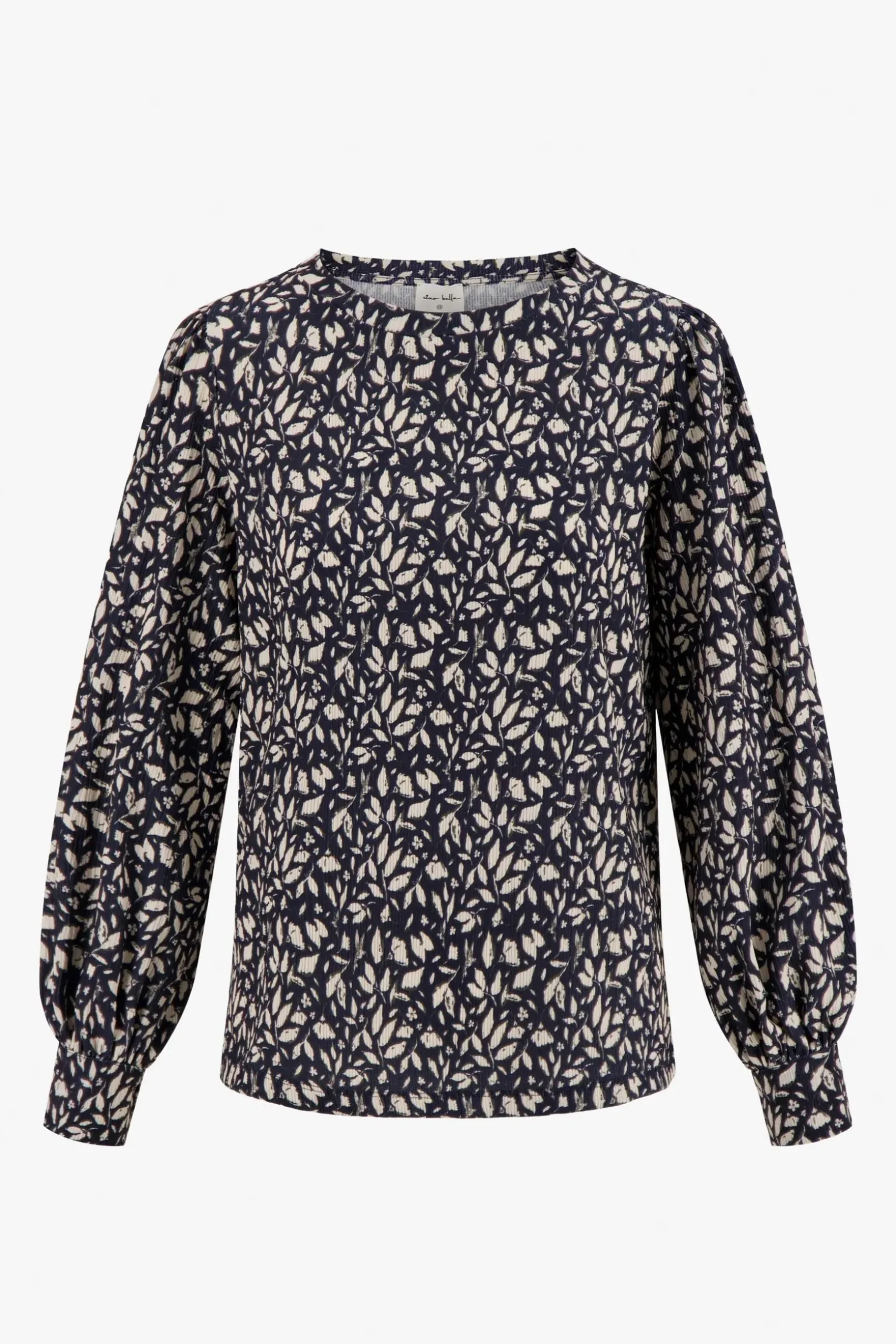 zusss boothals top met blaadjesprint donkerblauw