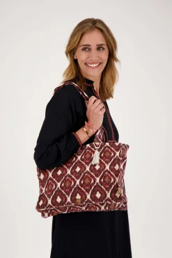 zusss katoenen tas met ikat print zand/roodbruin