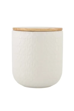 zusss keramieken bewaarpot met houten deksel hartjes 12cm wit