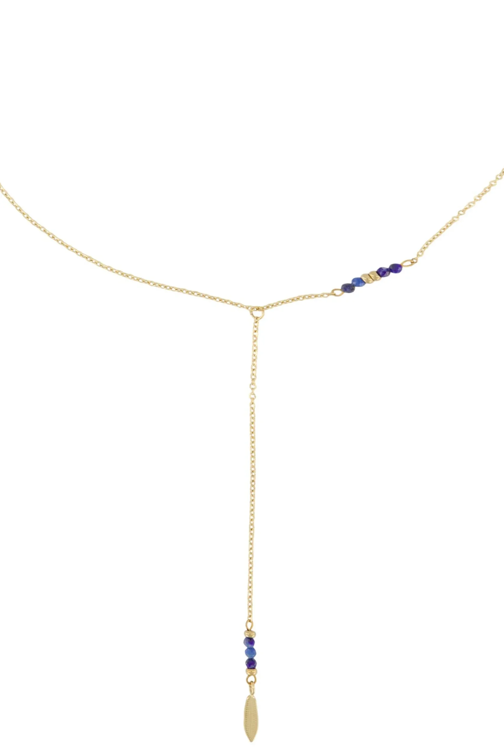 zusss lange ketting met veertje goud/kobalt