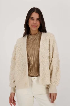 zusss openvallend vest met lurex jacquard creme