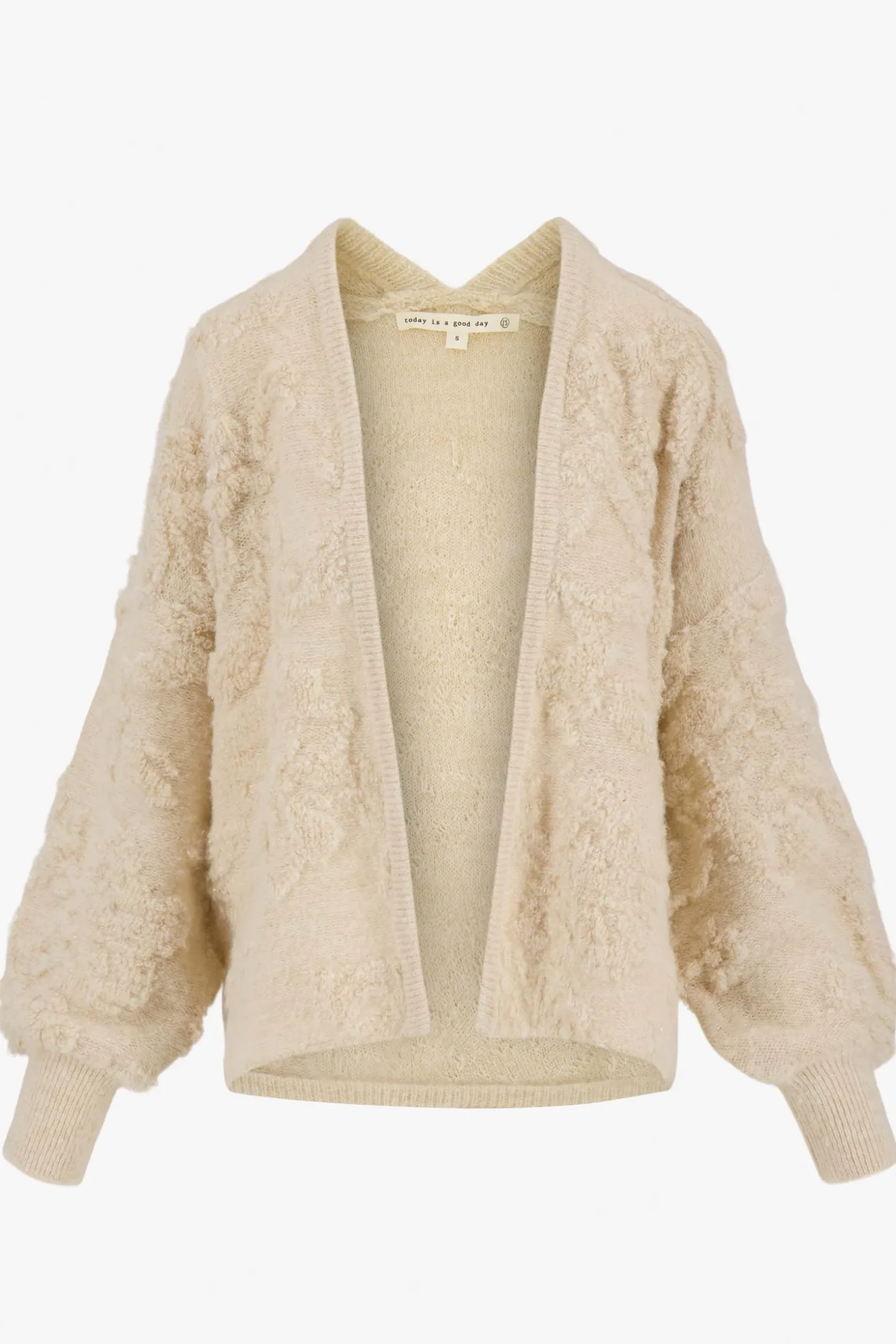 zusss openvallend vest met lurex jacquard creme