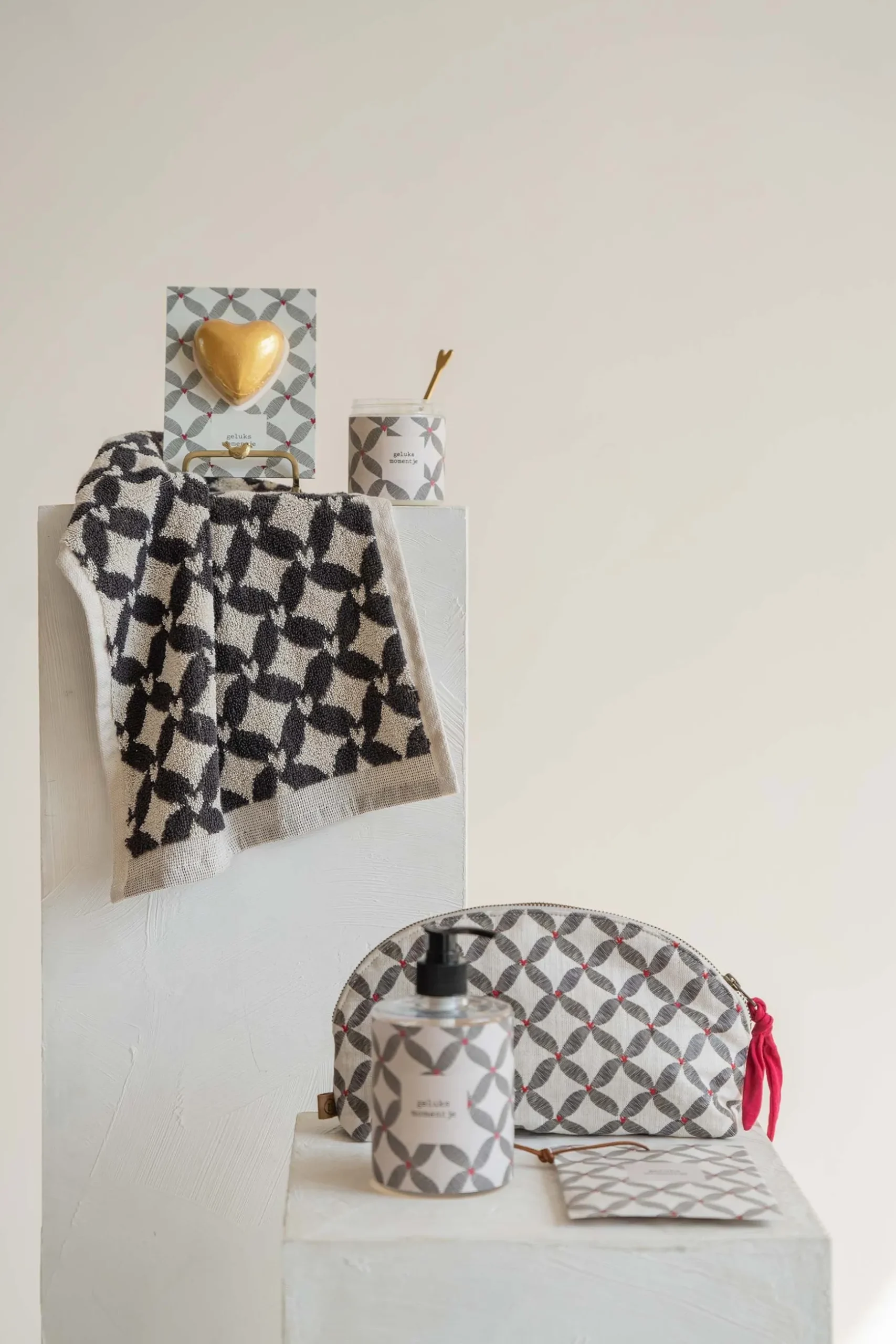zusss toilettas print antracietgrijs/roze rood