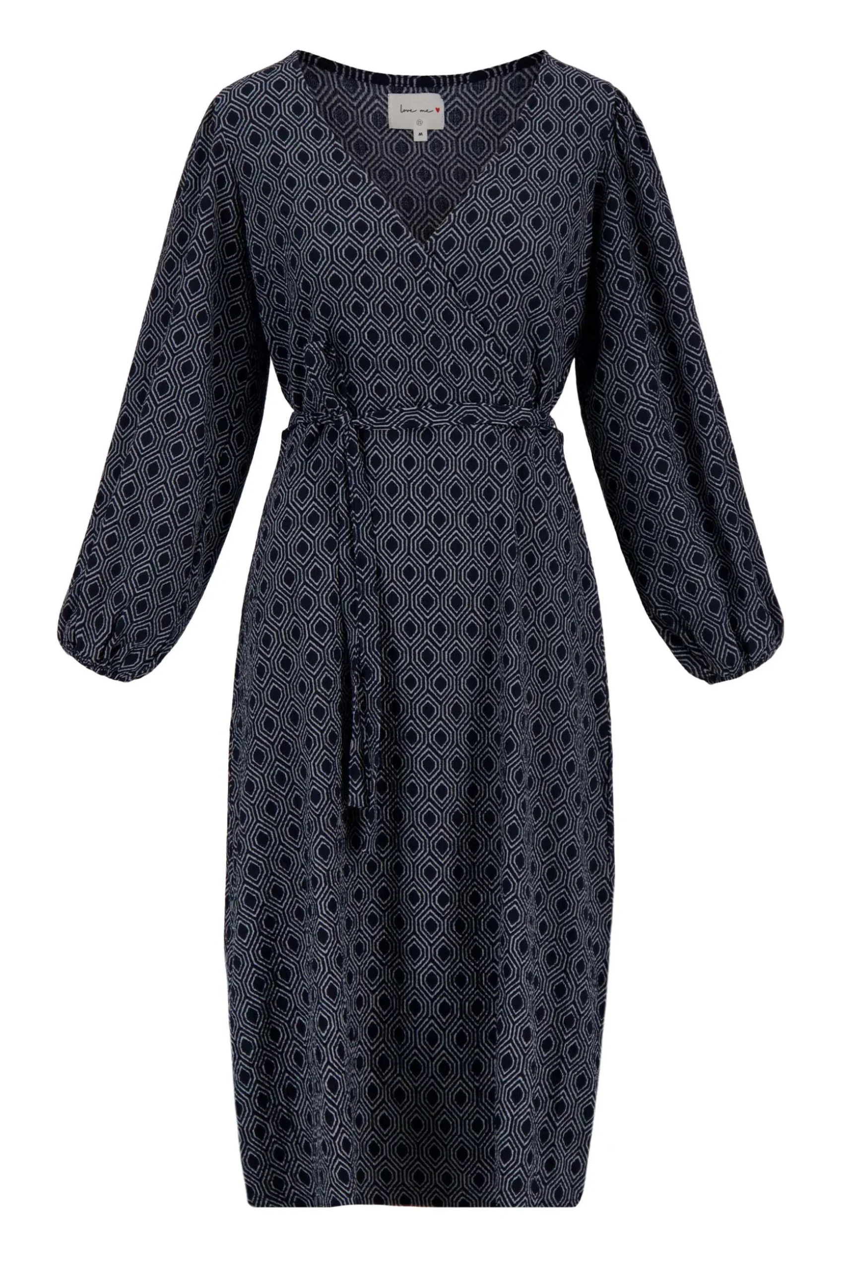 zusss wikkeljurk met blockprint donkerblauw/grijs