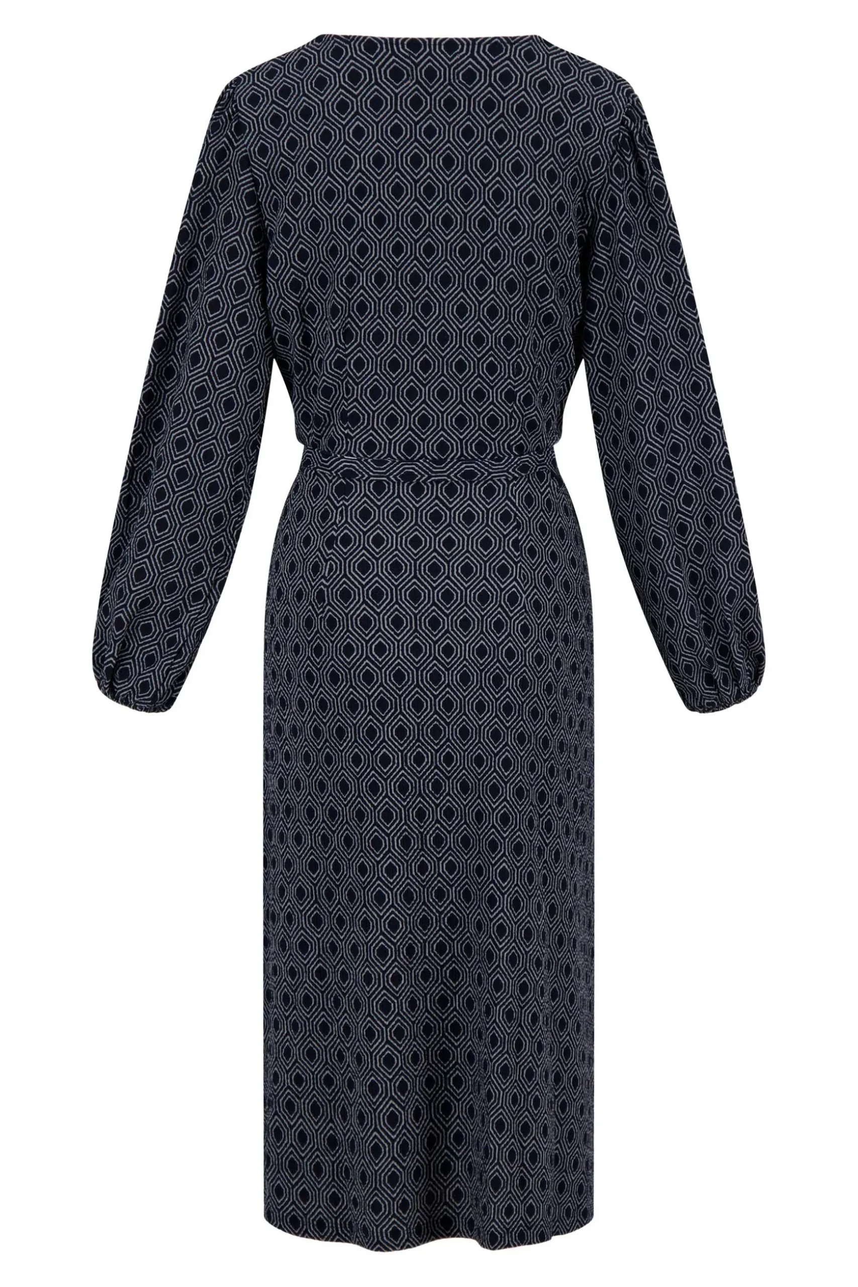 zusss wikkeljurk met blockprint donkerblauw/grijs