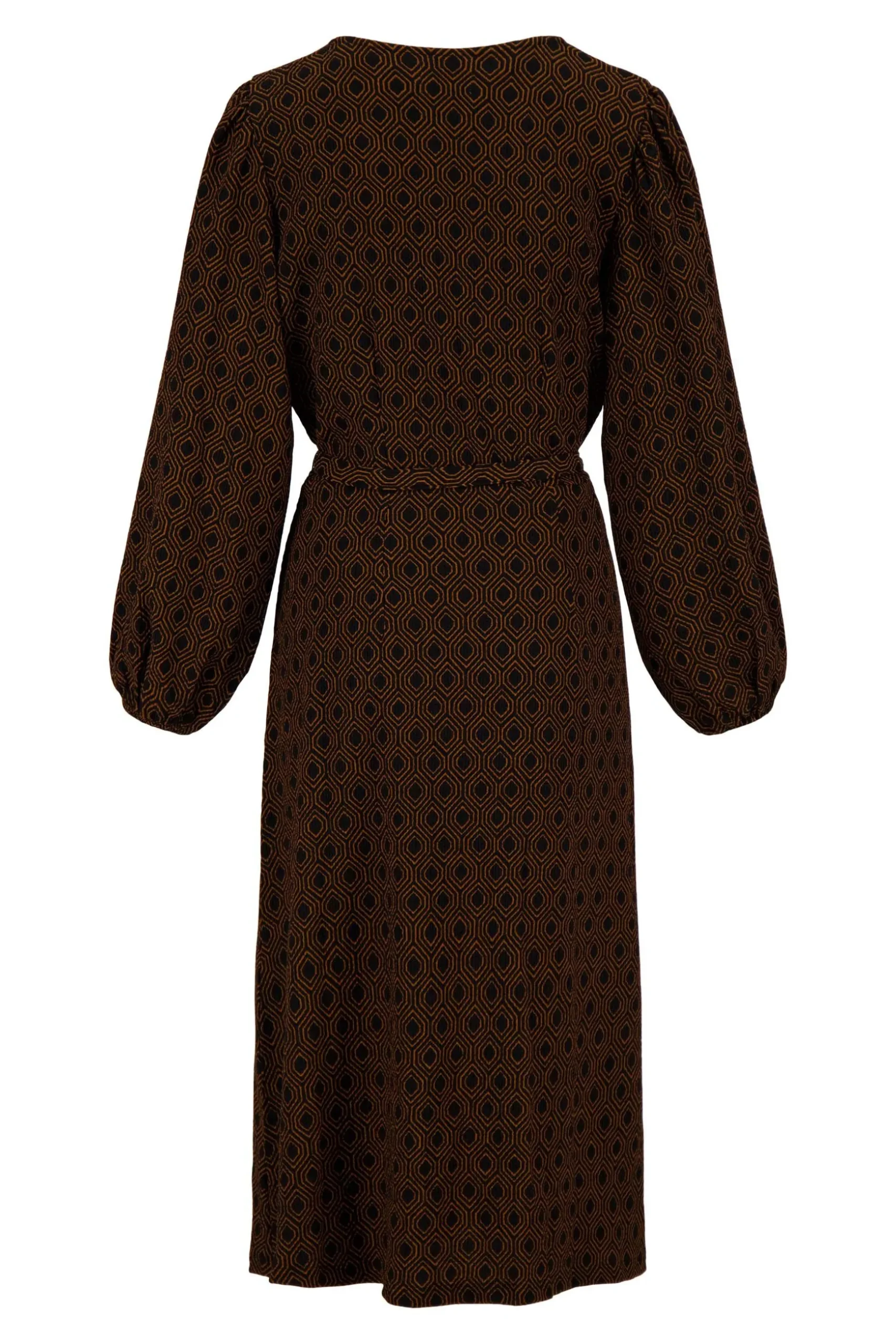 zusss wikkeljurk met blockprint zwart/camel